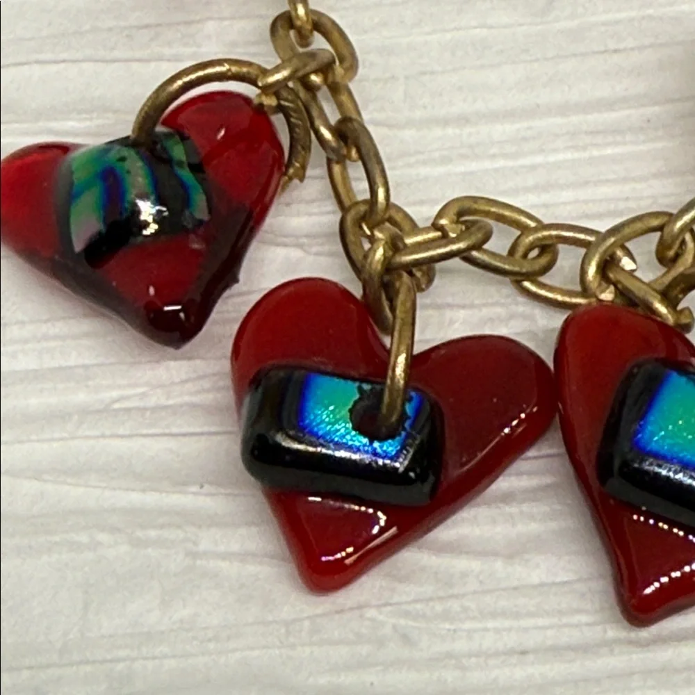 Gorgeous vintage Red glass Heart Charm Bracelet